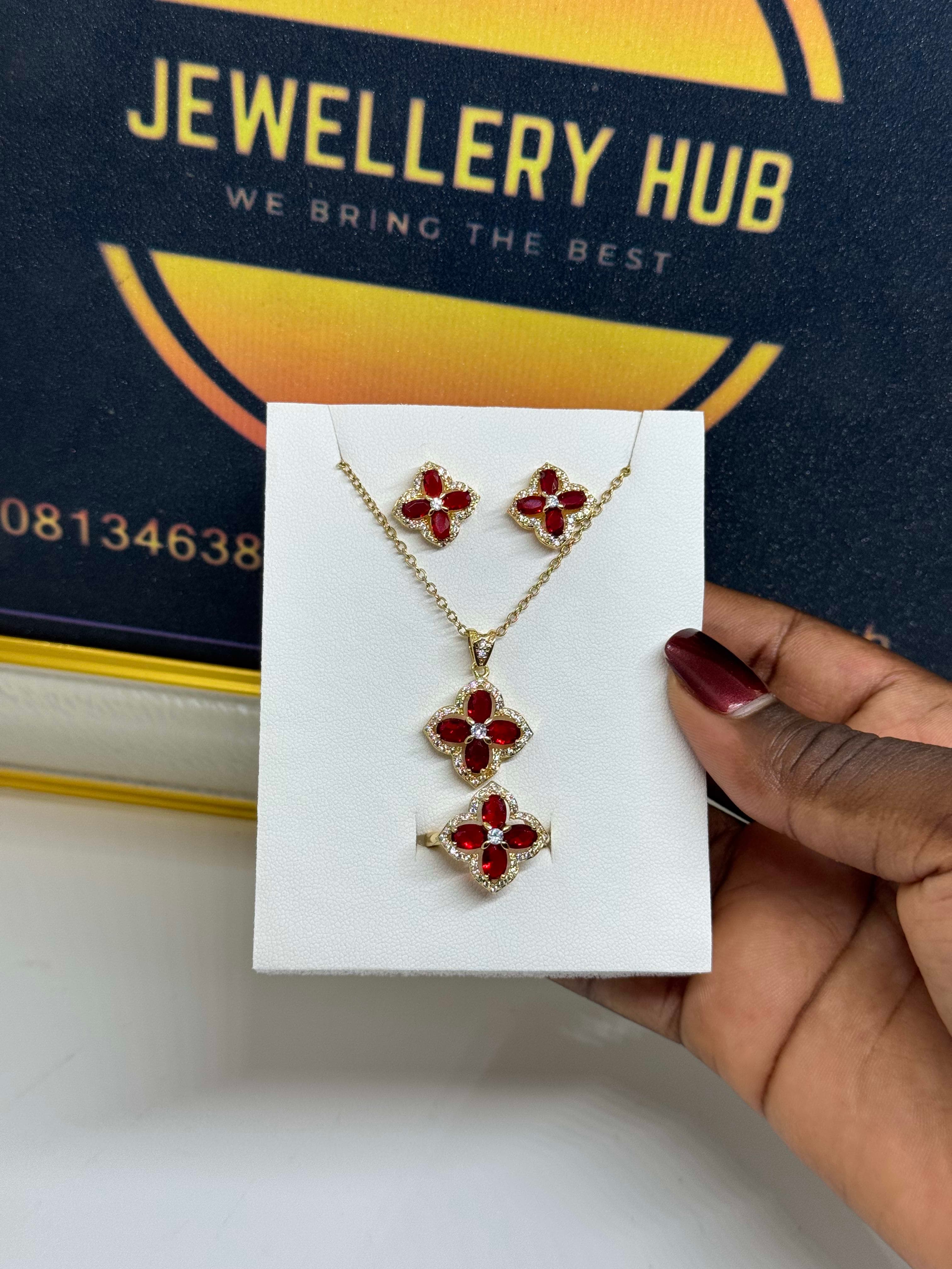Red stone Necklace X Earring set