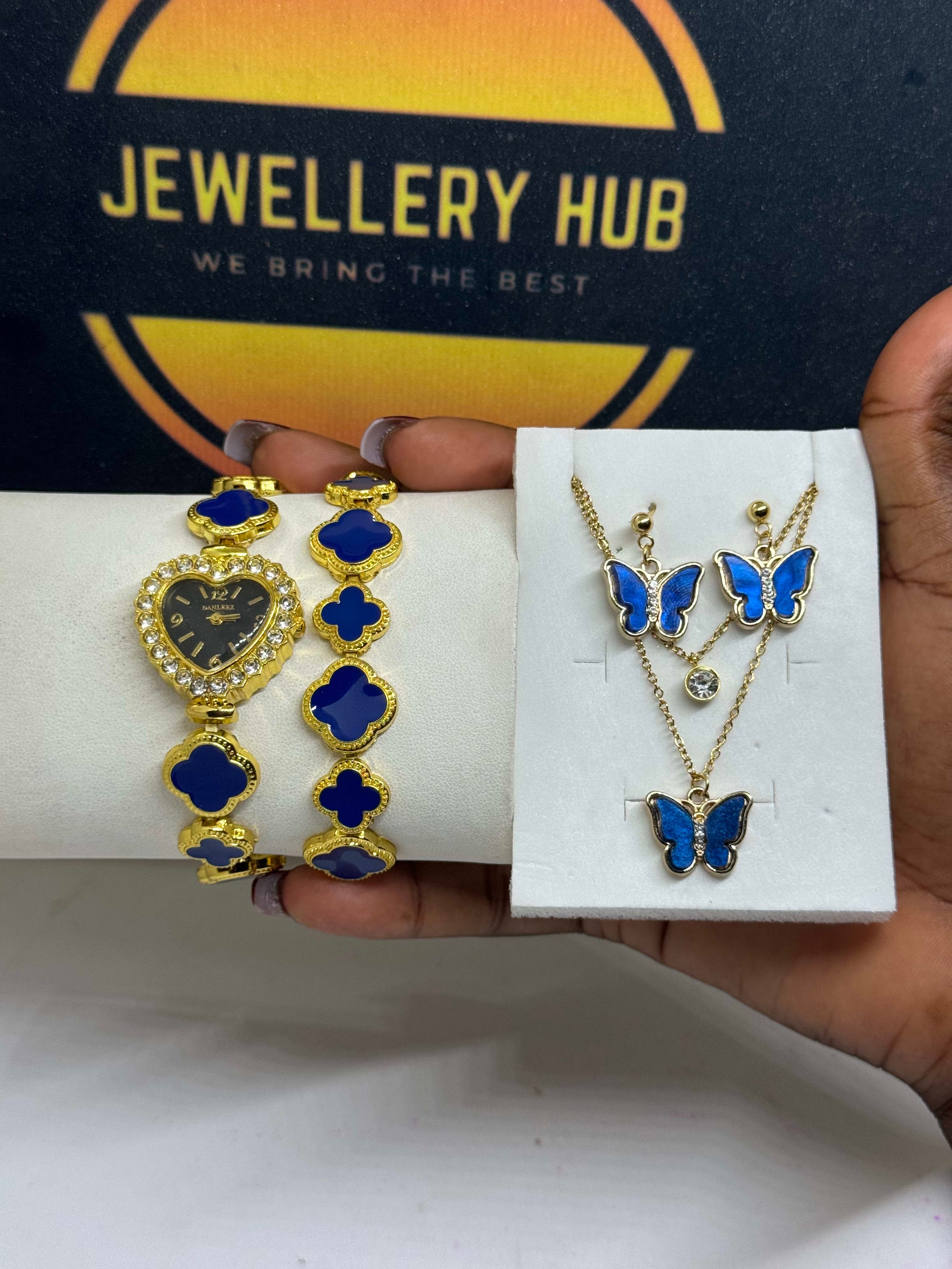 Blue watch and necklace set
