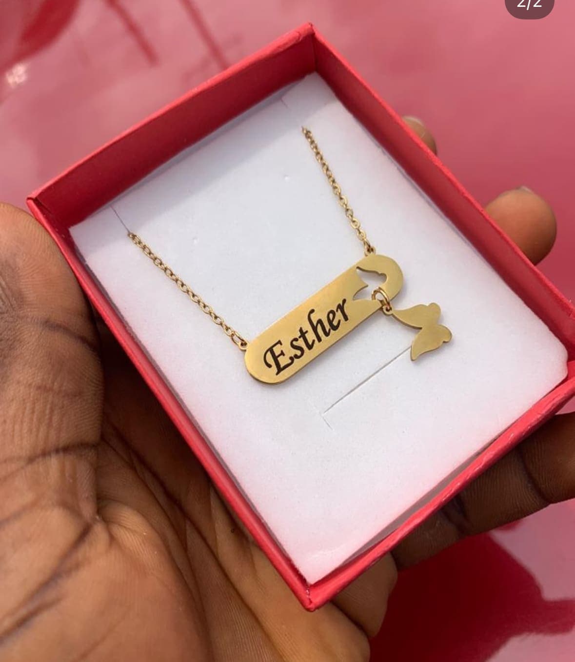 Butterfly pendant Engraved Necklace